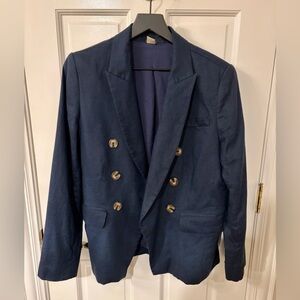 Magaschoni 100% Linen Navy Double-Breasted Blazer Jacket Size Large